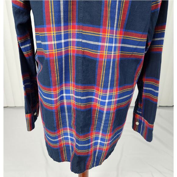 Old Navy Classic Boyfriend Henley Popover Top Shirt in Navy Tartan Size Large - Picture 8 of 10